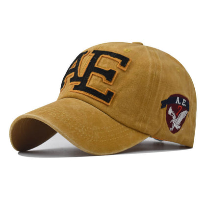 New AE Embroidered Baseball Cap with Large Letters Vintage Washed Eagle Design Duckbill Hat for Men & Women-2121