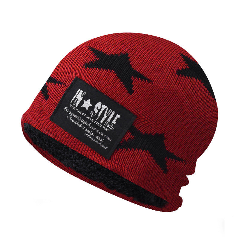 Autumn Winter Knitted Beanie Warm Fleece Lined Parent-Child Hat Star Embroidery Earflap Skull Cap-AA1612