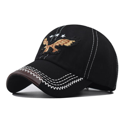 New Cotton Baseball Cap with Classic Eagle Embroidery Vintage Washed Outdoor Sun Hat for Men & Women-2052