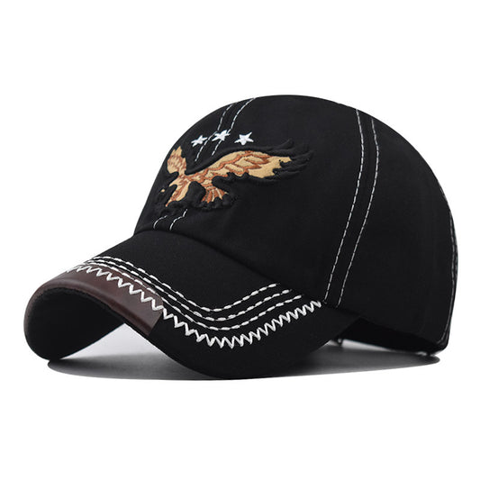 New Cotton Baseball Cap with Classic Eagle Embroidery Vintage Washed Outdoor Sun Hat for Men & Women-2052