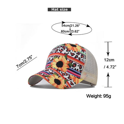 New Printed Ponytail Baseball Cap with Chrysanthemum Open Back Design for Women-2211