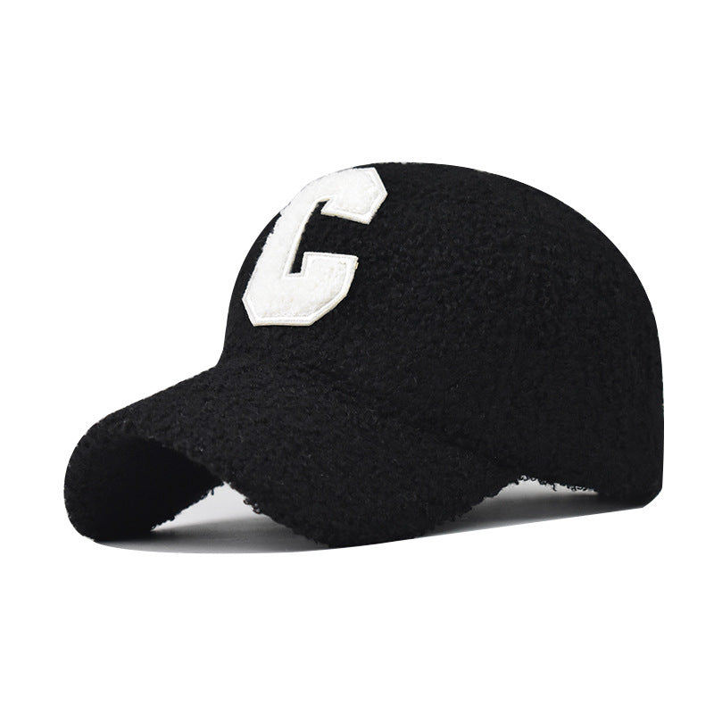 Fashion Lamb Wool Baseball Cap C Letter Embroidery Outdoor Warm Furry Hat for Men & Women-1932