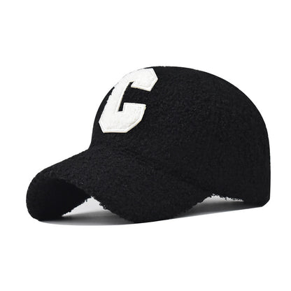 Fashion Lamb Wool Baseball Cap C Letter Embroidery Outdoor Warm Furry Hat for Men & Women-1932