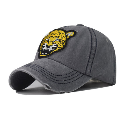 New Outdoor Fashion Plaid Baseball Cap Leopard Embroidery Duckbill Hat for Men & Women-1967