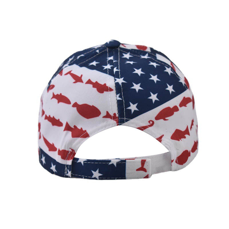 New Embroidered American Flag Baseball Cap Classic Fish Print Duckbill Hat for Men & Women-2200