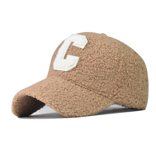 Fashion Lamb Wool Baseball Cap C Letter Embroidery Outdoor Warm Furry Hat for Men & Women-1932