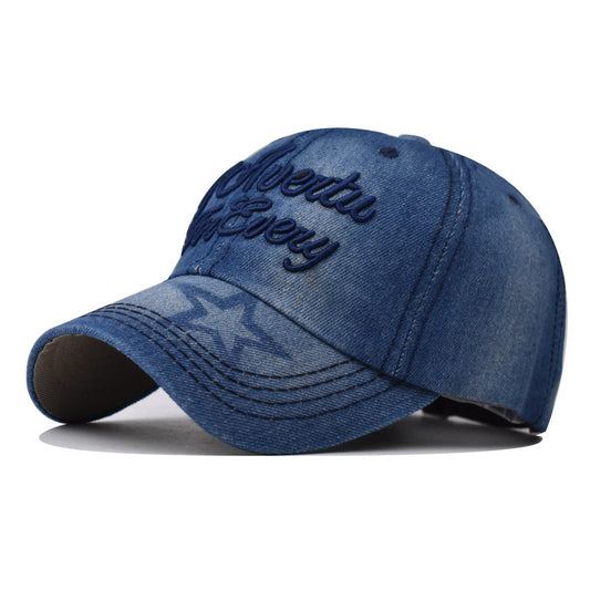 New Thick Denim Baseball Cap Washed with Big Embroidery Casual Duckbill Hat for Men & Women-2330
