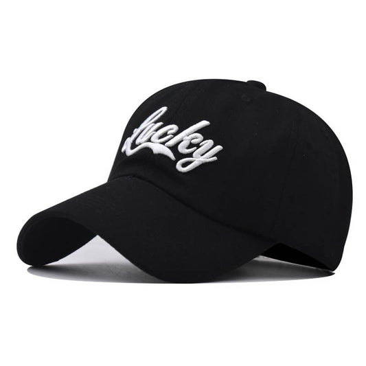 New Cotton Baseball Cap with Lucky Letter Embroidery Outdoor Stylish Duckbill Hat for Men & Women-2259