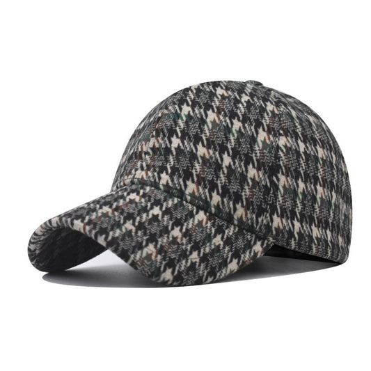 New Thickened Plaid Baseball Cap Houndstooth Pattern Fashion Duckbill Hat for Men & Women-2038