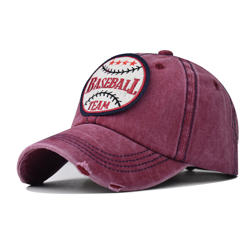 Washed Cotton Embroidered Basketball Baseball Cap Vintage Distressed Dad Hat Outdoor Sunshade-1613