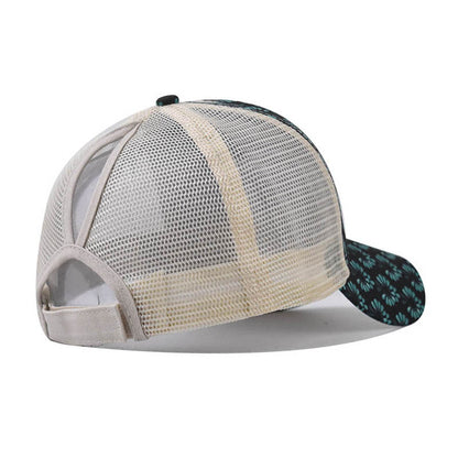 New Ponytail Baseball Cap with Printed Floral Design Open Back Hat for Women-2213
